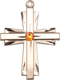 [0676YGF-STN11] 14kt Gold Filled Cross Medal with a 3mm Topaz Swarovski stone