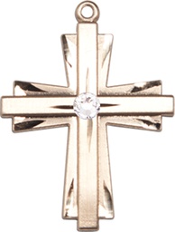[0676YGF-STN4] 14kt Gold Filled Cross Medal with a 3mm Crystal Swarovski stone