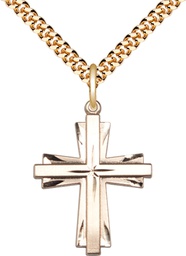 [0676YGF/24G] 14kt Gold Filled Cross Pendant on a 24 inch Gold Plate Heavy Curb chain