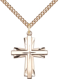 [0676YGF/24GF] 14kt Gold Filled Cross Pendant on a 24 inch Gold Filled Heavy Curb chain