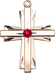 [0676YKT-STN7] 14kt Gold Cross Medal with a 3mm Ruby Swarovski stone