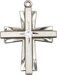 [0676YSS-STN4] Sterling Silver Cross Medal with a 3mm Crystal Swarovski stone