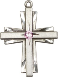 [0676YSS-STN6] Sterling Silver Cross Medal with a 3mm Light Amethyst Swarovski stone