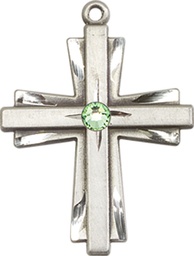 [0676YSS-STN8] Sterling Silver Cross Medal with a 3mm Peridot Swarovski stone