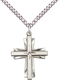 [0676YSS/24SS] Sterling Silver Cross Pendant on a 24 inch Sterling Silver Heavy Curb chain