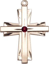 [0677YGF-STN1] 14kt Gold Filled Cross Medal with a 3mm Garnet Swarovski stone