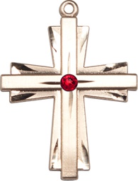 [0677YGF-STN7] 14kt Gold Filled Cross Medal with a 3mm Ruby Swarovski stone