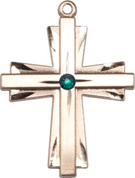 [0677YKT-STN5] 14kt Gold Cross Medal with a 3mm Emerald Swarovski stone