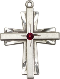 [0677YSS-STN1] Sterling Silver Cross Medal with a 3mm Garnet Swarovski stone