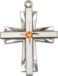 [0677YSS-STN11] Sterling Silver Cross Medal with a 3mm Topaz Swarovski stone