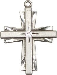 [0677YSS-STN4] Sterling Silver Cross Medal with a 3mm Crystal Swarovski stone
