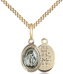Gold Plate Sterling Silver Miraculous Pendant on a 18 inch Gold Plate Light Curb chain