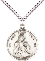 [0701ASS/24SS] Sterling Silver Saint Ann Pendant on a 24 inch Sterling Silver Heavy Curb chain