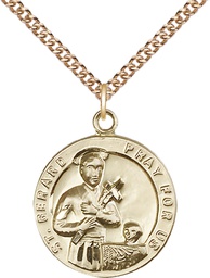 [0701GGF/24GF] 14kt Gold Filled Saint Gerard Pendant on a 24 inch Gold Filled Heavy Curb chain