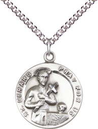 [0701GSS/24SS] Sterling Silver Saint Gerard Pendant on a 24 inch Sterling Silver Heavy Curb chain