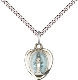 [0706EMSS/18S] Sterling Silver Miraculous Pendant on a 18 inch Light Rhodium Light Curb chain