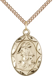[0801EGF/24GF] 14kt Gold Filled Guardian Angel Pendant on a 24 inch Gold Filled Heavy Curb chain