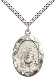 [0801EHSS/24SS] Sterling Silver Ecce Homo Pendant on a 24 inch Sterling Silver Heavy Curb chain