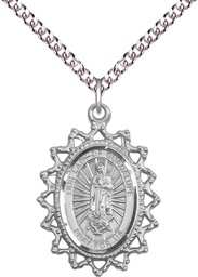 [1619FSS/24SS] Sterling Silver Our Lady of Guadalupe Pendant on a 24 inch Sterling Silver Heavy Curb chain