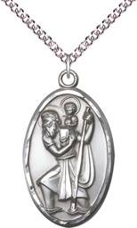 [1655SS/24SS] Sterling Silver Saint Christopher Pendant on a 24 inch Sterling Silver Heavy Curb chain