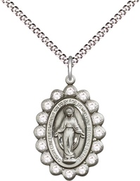 [2009CSS/18S] Sterling Silver Miraculous Pendant with Crystal Swarovski stones on a 18 inch Light Rhodium Light Curb chain