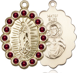 [2009FGTGF] 14kt Gold Filled Our Lady of Guadalupe Medal with Garnet Swarovski stones