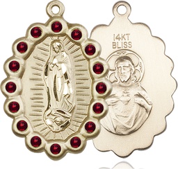 [2010FGTKT] 14kt Gold Our Lady of Guadalupe Medal with Garnet Swarovski stones