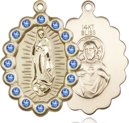 [2010FSAKT] 14kt Gold Our Lady of Guadalupe Medal with Sapphire Swarovski stones