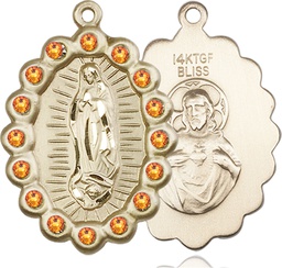 [2010FTPGF] 14kt Gold Filled Our Lady of Guadalupe Medal with Topaz Swarovski stones
