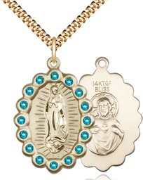 [2010FZCGF/24G] 14kt Gold Filled Our Lady of Guadalupe Pendant with Zircon Swarovski stones on a 24 inch Gold Plate Heavy Curb chain