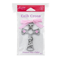 [HI-2091-86G] 2 3/8&quot; x 3 3/4&quot; Pink Enameled Baby Girl Cross