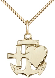 [6045GF/18G] 14kt Gold Filled Faith, Hope &amp; Charity Pendant on a 18 inch Gold Plate Light Curb chain