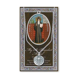 [HI-950-645] St. Benedict Genuine Pewter Medal on a 24" Chain with Biography and Picture Folder