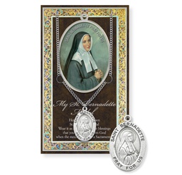 [HI-950-410] St. Bernadette Genuine Pewter Medal on a 24" Chain with Biography and Picture Folder