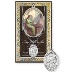 [HI-950-420] Saint Cecilia Genuine Pewter Medal on a 18" Chain with Biography and Picture Folder 