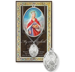 [HI-950-438] St. Elizabeth Genuine Pewter Medal on a 24&quot; Chain with Biography and Picture Folder