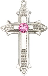 [6058SS-STN10] Sterling Silver Cross on Cross Medal with a 3mm Rose Swarovski stone