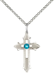 [6058SS-STN12/18SS] Sterling Silver Cross on Cross Pendant with a 3mm Zircon Swarovski stone on a 18 inch Sterling Silver Light Curb chain