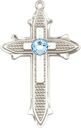 [6058SS-STN3] Sterling Silver Cross on Cross Medal with a 3mm Aqua Swarovski stone