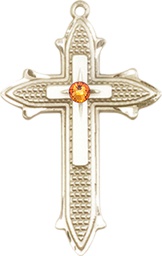 [6059GF-STN11] 14kt Gold Filled Cross on Cross Medal with a 3mm Topaz Swarovski stone