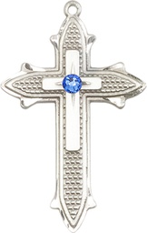 [6059SS-STN9] Sterling Silver Cross on Cross Medal with a 3mm Sapphire Swarovski stone
