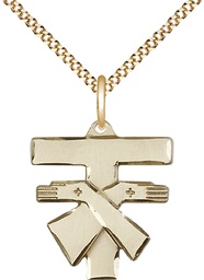 [6072GF/18G] 14kt Gold Filled Franciscan Cross Pendant on a 18 inch Gold Plate Light Curb chain
