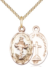 [5678GF/18G] 14kt Gold Filled Our Lady of Medugorje Pendant on a 18 inch Gold Plate Light Curb chain