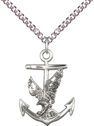 [5691SS/24SS] Sterling Silver Anchor Eagle Pendant on a 24 inch Sterling Silver Heavy Curb chain