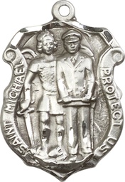 [5694SS] Sterling Silver Saint Michael the Archangel Police Shield Medal