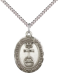 [4236SS/18S] Sterling Silver United Church of Christ Pendant on a 18 inch Light Rhodium Light Curb chain