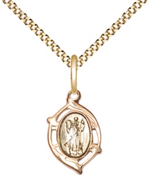 Gold Plate Sterling Silver Saint Christopher Pendant on a 18 inch Gold Plate Light Curb chain
