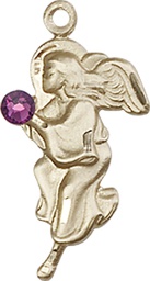 [4260GF-STN2] 14kt Gold Filled Guardian Angel Medal with a 3mm Amethyst Swarovski stone