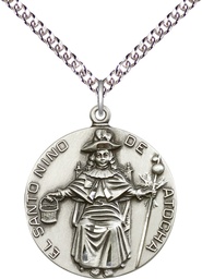 [4268SS/24SS] Sterling Silver Saint NiC_x0003_B1o de Atocha Pendant on a 24 inch Sterling Silver Heavy Curb chain