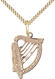 [5103GF/18G] 14kt Gold Filled Irish Harp Pendant on a 18 inch Gold Plate Light Curb chain